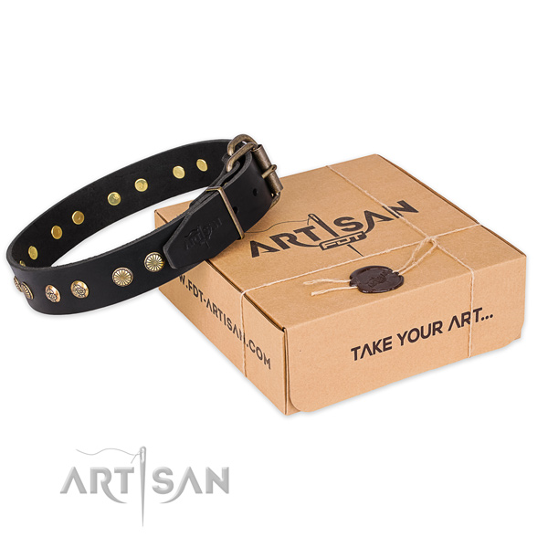 Durable hardware on full grain genuine leather collar for your impressive doggie