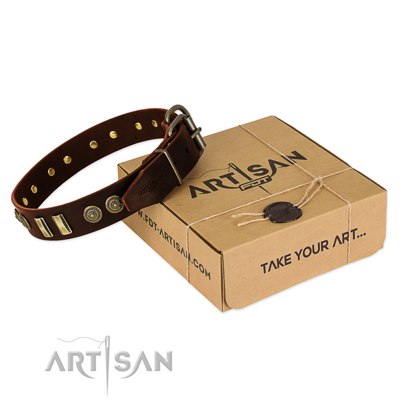 Corrosion proof buckle on genuine leather dog collar for your dog