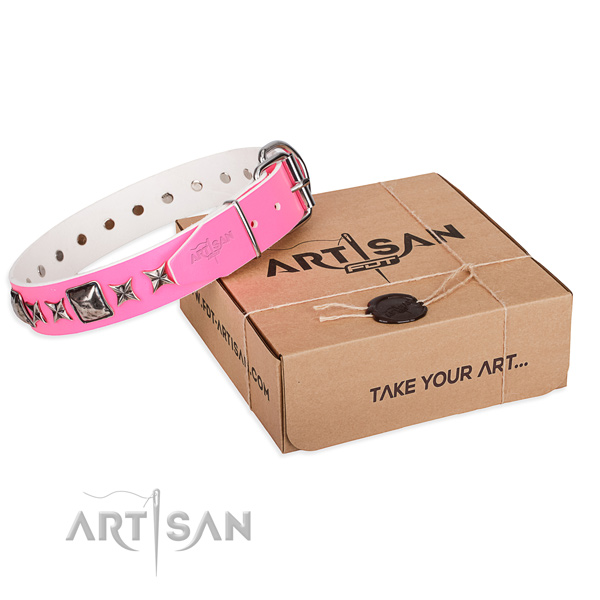 Basic training genuine leather dog collar with embellishments