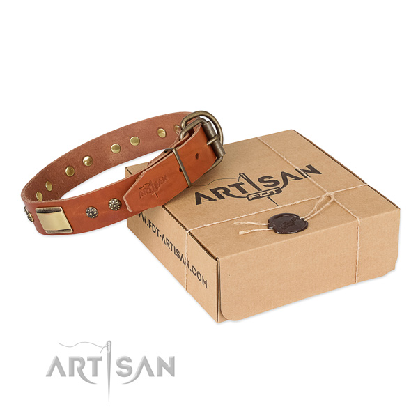 Awesome natural genuine leather collar for your lovely dog