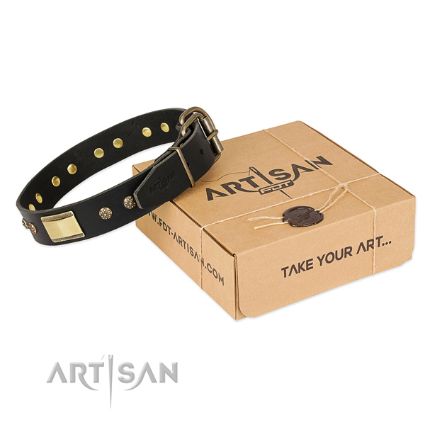 Impressive full grain leather collar for your stylish pet