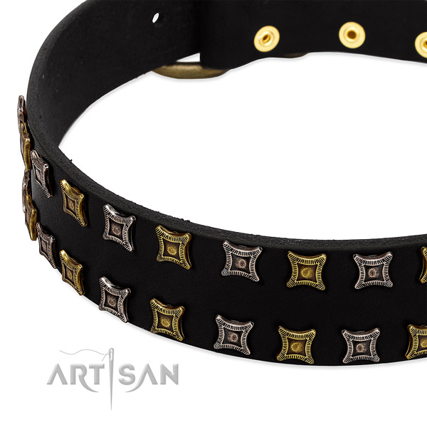 Gentle to touch full grain genuine leather dog collar for your attractive canine