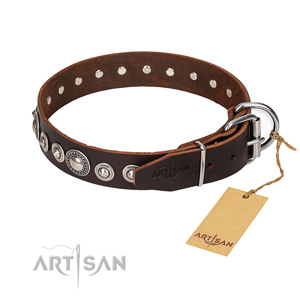 Full grain genuine leather dog collar made of best quality material with durable hardware