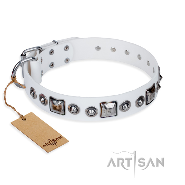 Full grain genuine leather dog collar made of flexible material with reliable hardware