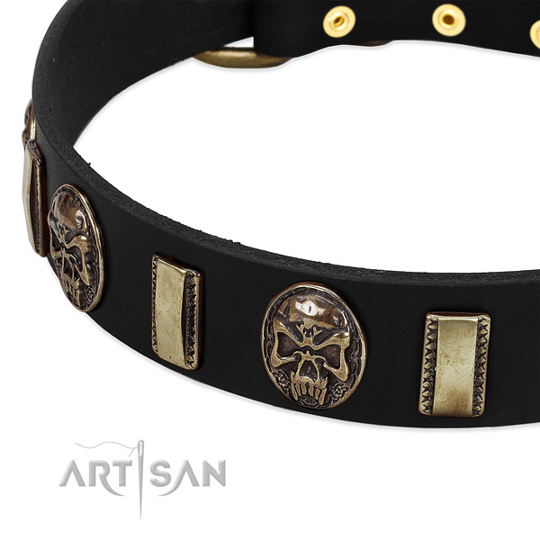 Corrosion proof decorations on natural genuine leather dog collar for your dog