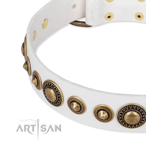 Flexible natural genuine leather dog collar handmade for your stylish doggie