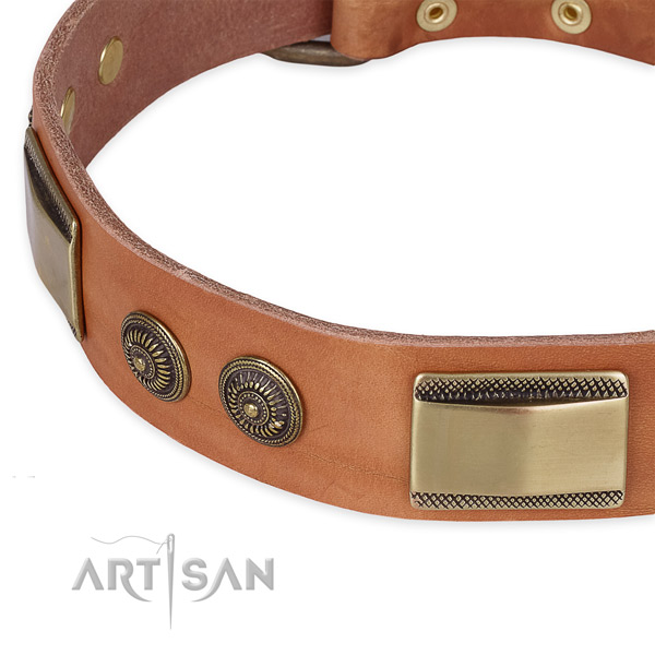 Rust resistant D-ring on leather dog collar for your four-legged friend