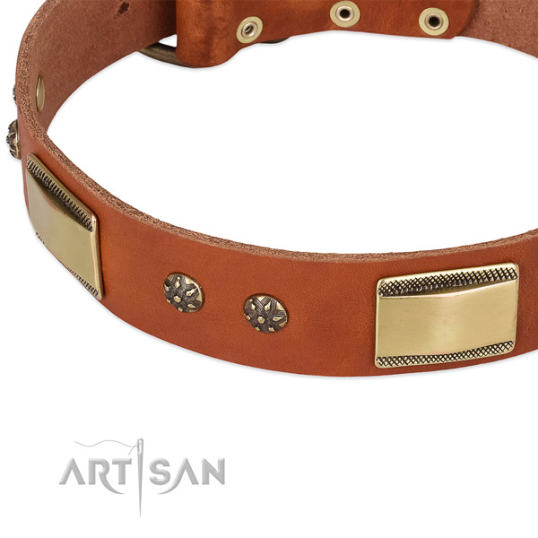 Corrosion resistant studs on natural genuine leather dog collar for your four-legged friend