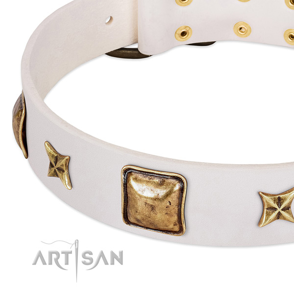 Durable hardware on full grain natural leather dog collar for your canine
