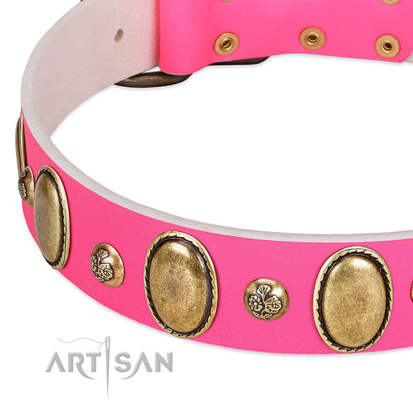 Comfortable wearing reliable full grain natural leather dog collar