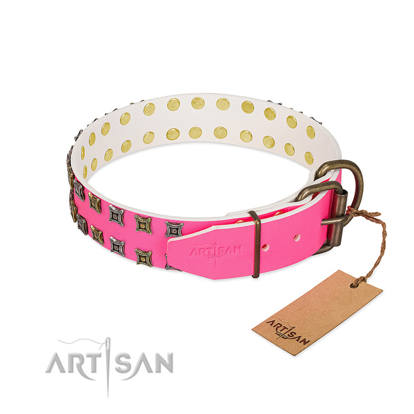 Genuine leather collar with unique decorations for your pet
