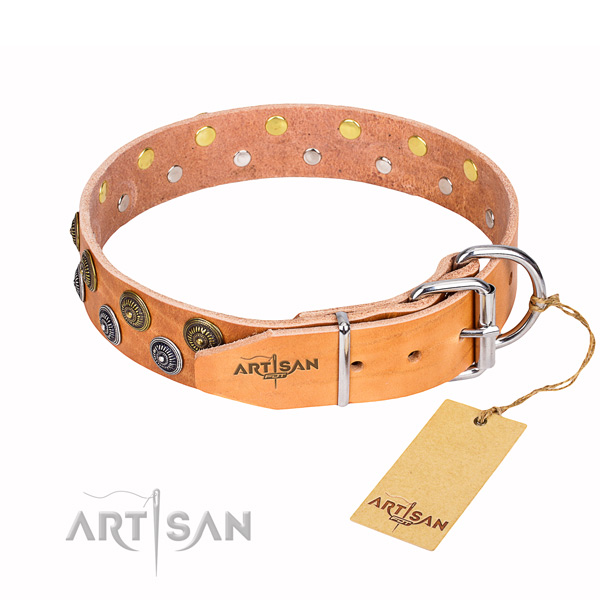 Handy use full grain leather collar with studs for your canine