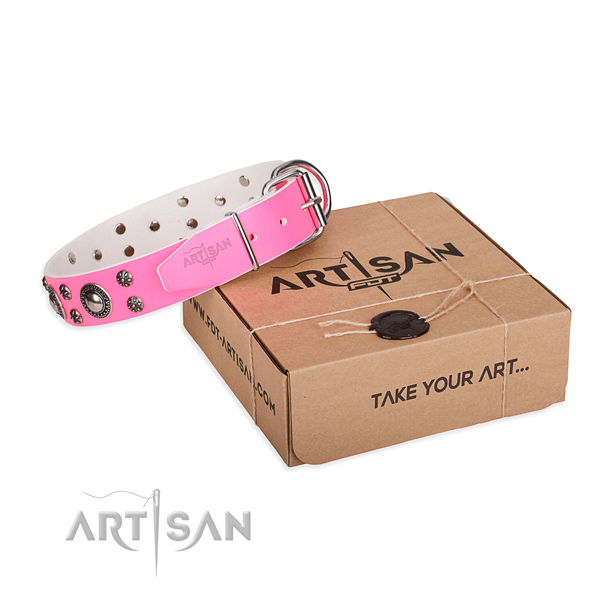 Fashionable full grain genuine leather dog collar for walking