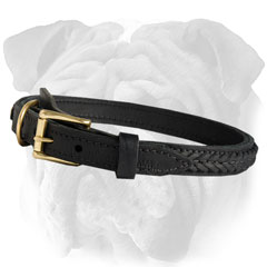 English Bulldog Braided Leather Collar Handcrafted