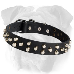 nglish Bulldog Studded Leather Collar Nickel-Plated Buckle