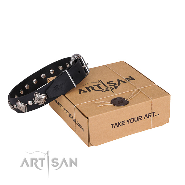 Casual style leather dog collar with luxurious decorations
