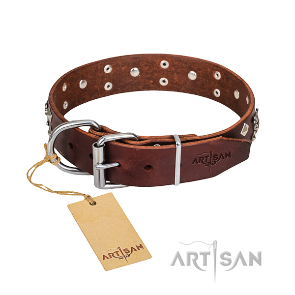 Dependable leather dog collar with non-corrosive hardware