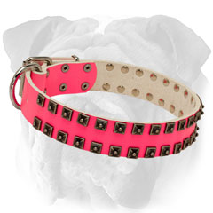 Pink Leather Dog Collar with Rivets