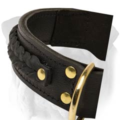 English Bulldog Braided Leather Collar With Ring