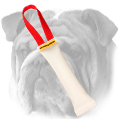 Fire hose English Bulldog bite tug with a handle