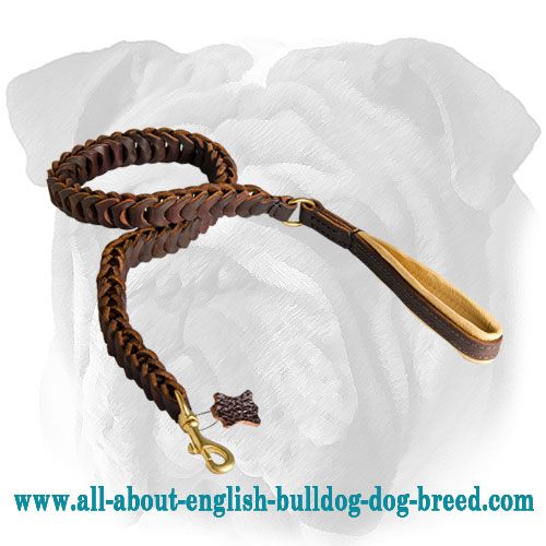 Anti-pulling Leather English Bulldog Leash with Soft Handle - Click Image to Close