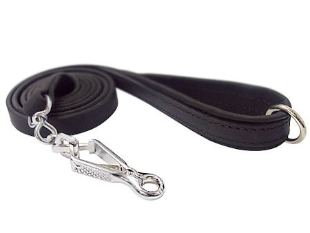 English Bulldog Leather Flat Leash with HS Snap Hook