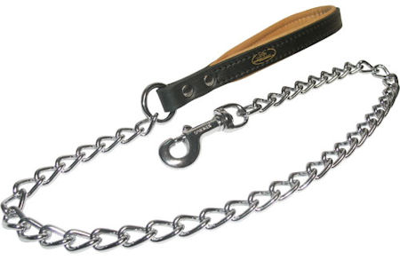 Exclusive chain leash with leather  handle 50 inch ( 125 cm)