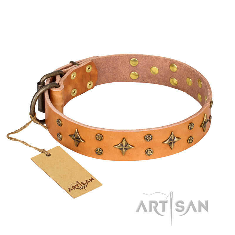 'Top-Flight' FDT Artisan Adorned Tan Leather English Bulldog Collar