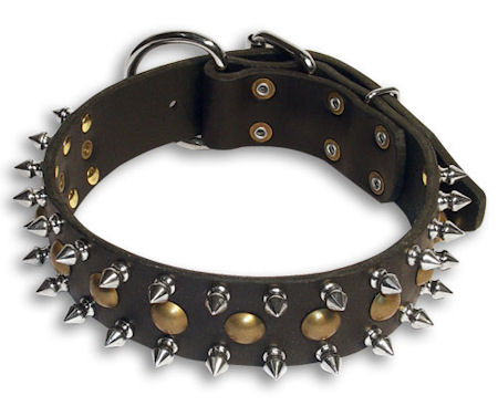Spiked and Studded Black collar 25'' for Engl.Bulldog /25 inch dog collar