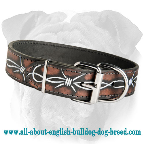 Unique Barbed Wire Leather English Bulldog Collar | Water Resistant Paint