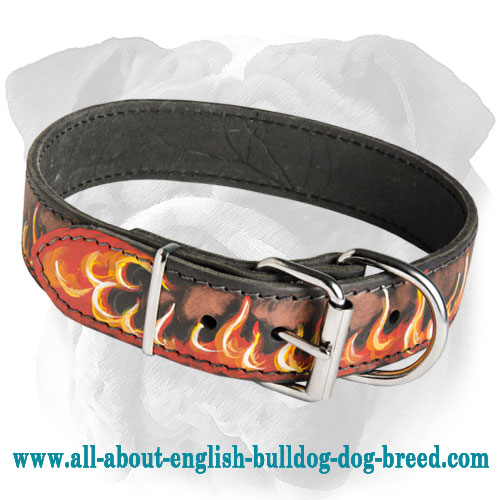 Handcrafted English Bulldog Flamed Leather Collar