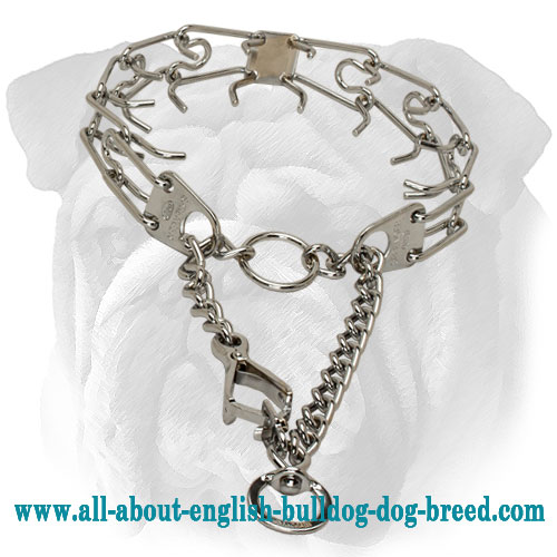 Chrome Plated English Bulldog Pinch Prong Collar with Quick Release Snap Hook - 1/6 inch (3.9 mm) - Click Image to Close