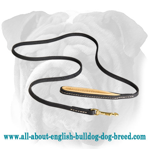 Practical Leather English Bulldog Leash with Nappa Padded Handle