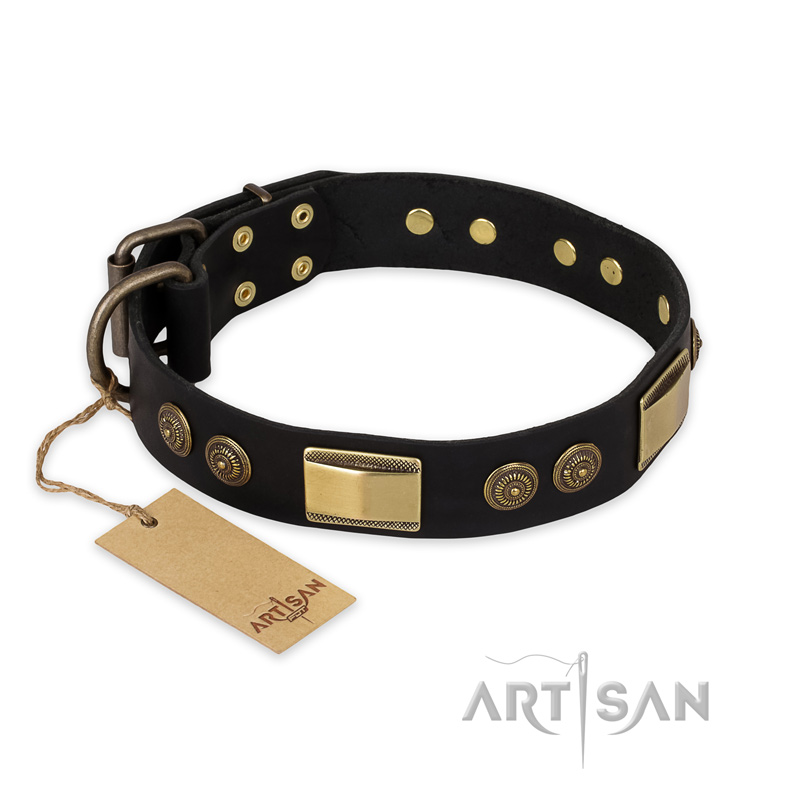 "Ancient Egypt" FDT Artisan Leather English Bulldog Collar with Old Bronze Look Decorations