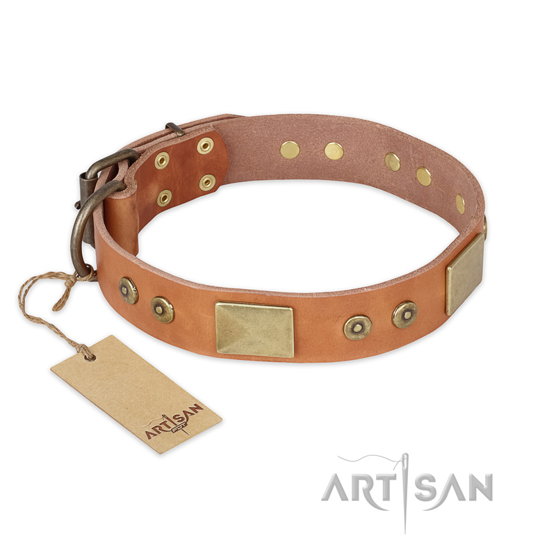 "The Middle Ages" FDT Artisan Handcrafted Tan Leather English Bulldog Collar