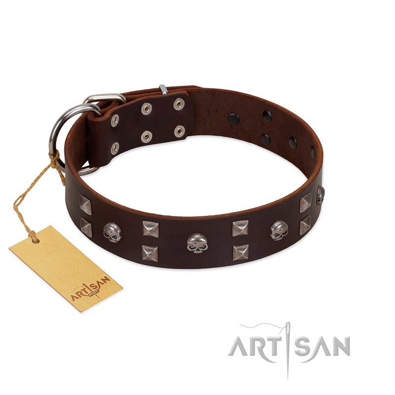 "Brown Shadow" Designer Handmade FDT Artisan Brown Leather English Bulldog Collar