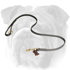 Leather English Bulldog leash with floating O-ring